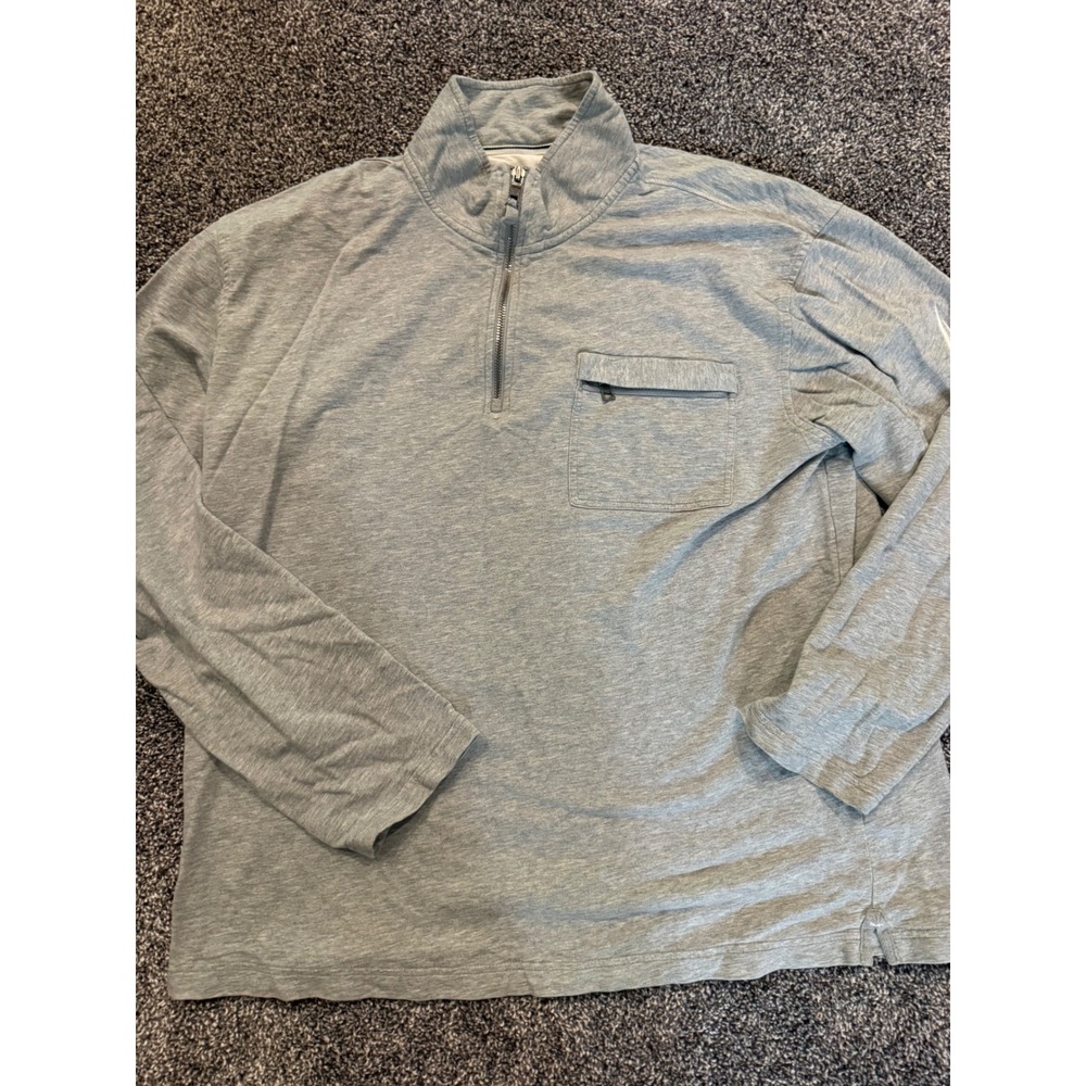 Nautica Mens XL Gray Cotton Quarter Zip Pullover Long Sleeve Zipper Pocket TT5